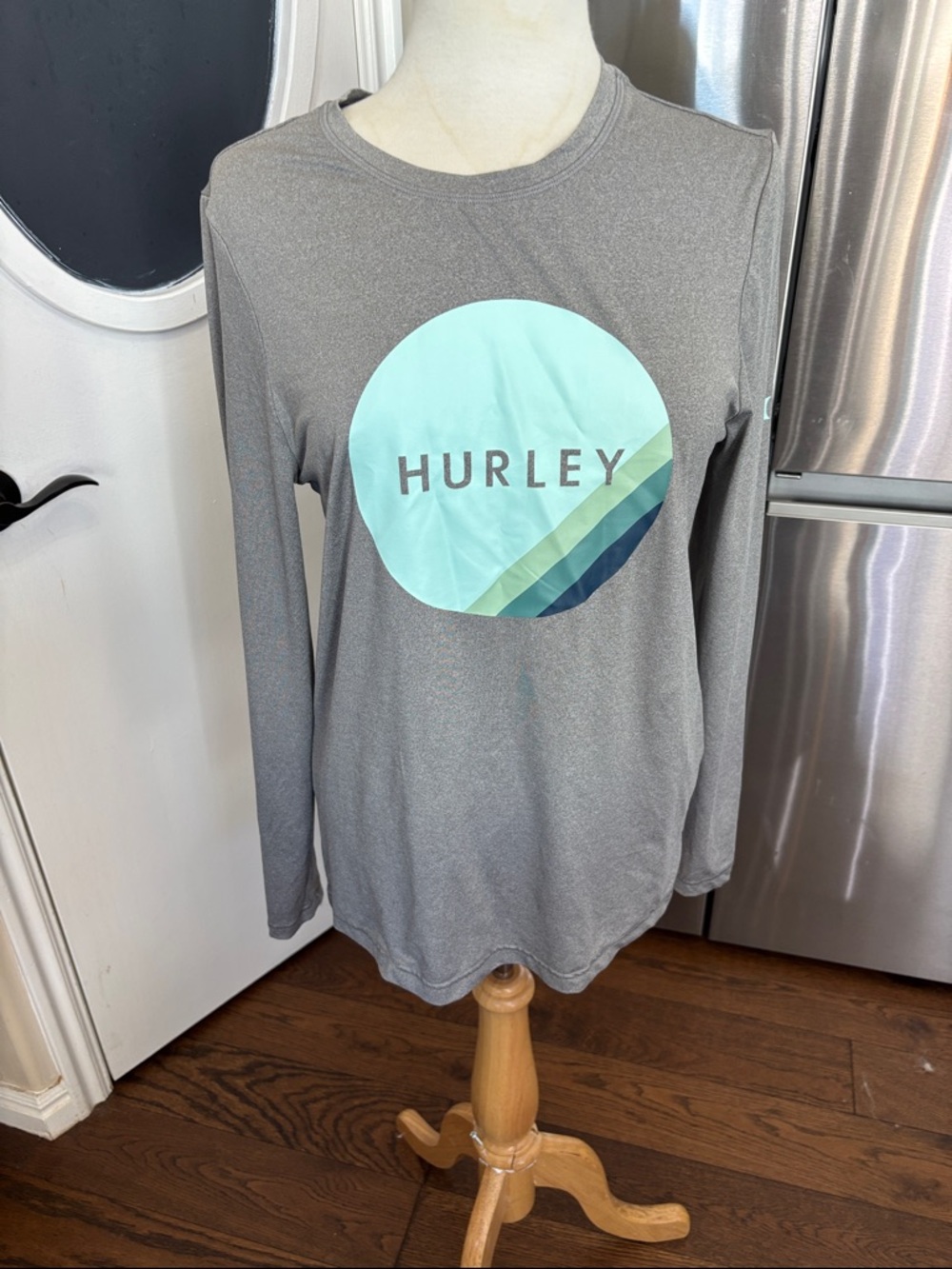 Hurley Gray Long Sleeve Tee with Mint and Navy Graphic